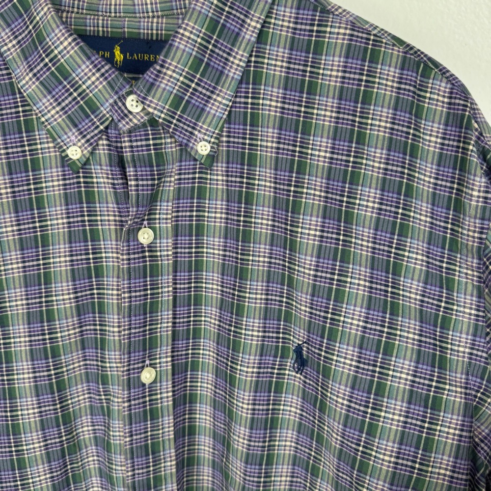 Ralph Lauren Button Classic Fit Plaid Button Down Shirt XXL Green Purple Cotton
